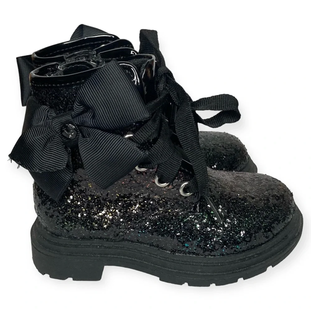 JoJo Siwa Size 5 Kids Black Rainbow Glitter Moto Combat Lace Up Boots